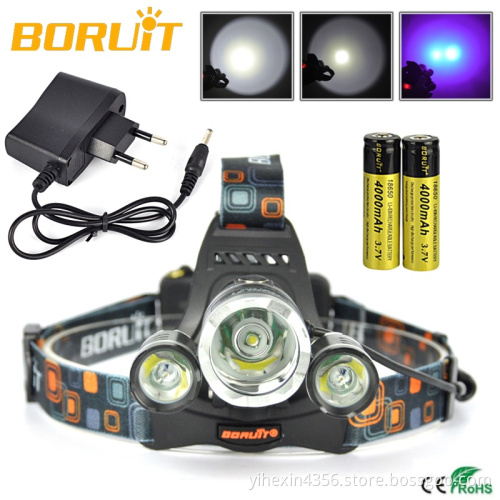 Boruit RJ-3000 Purple Light High Power 6000LM Rechargeable Hunting Headlamp